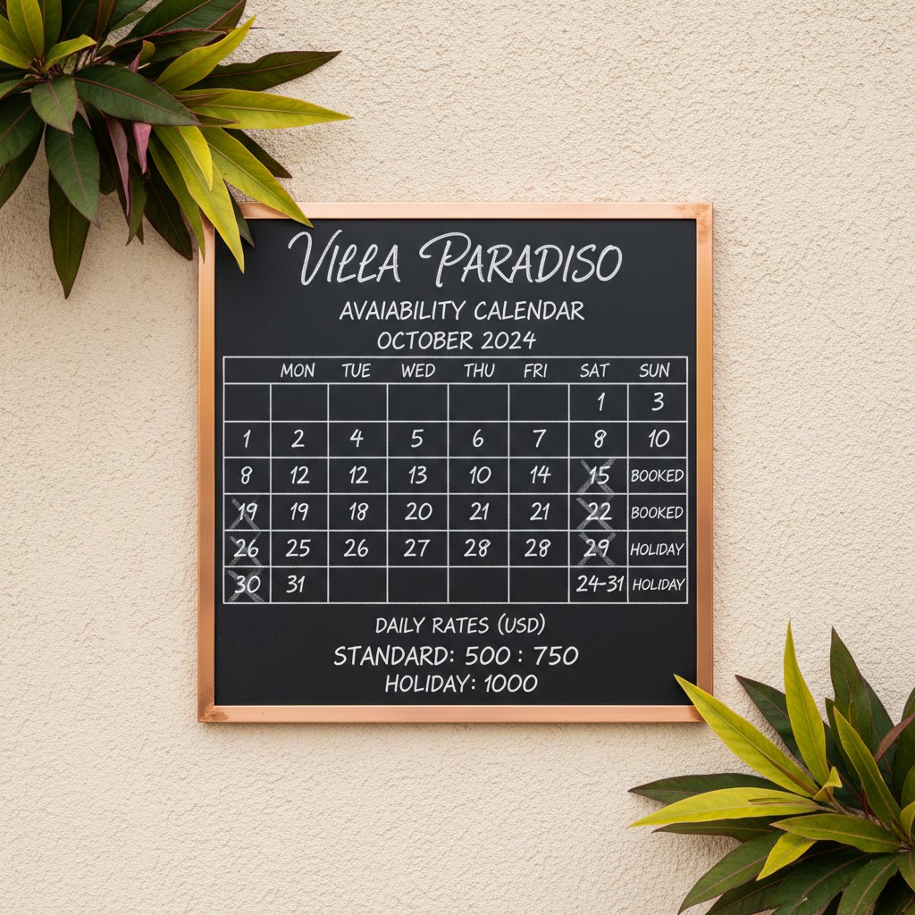 VieLa Paradiso Availability Calendar for October 2024.